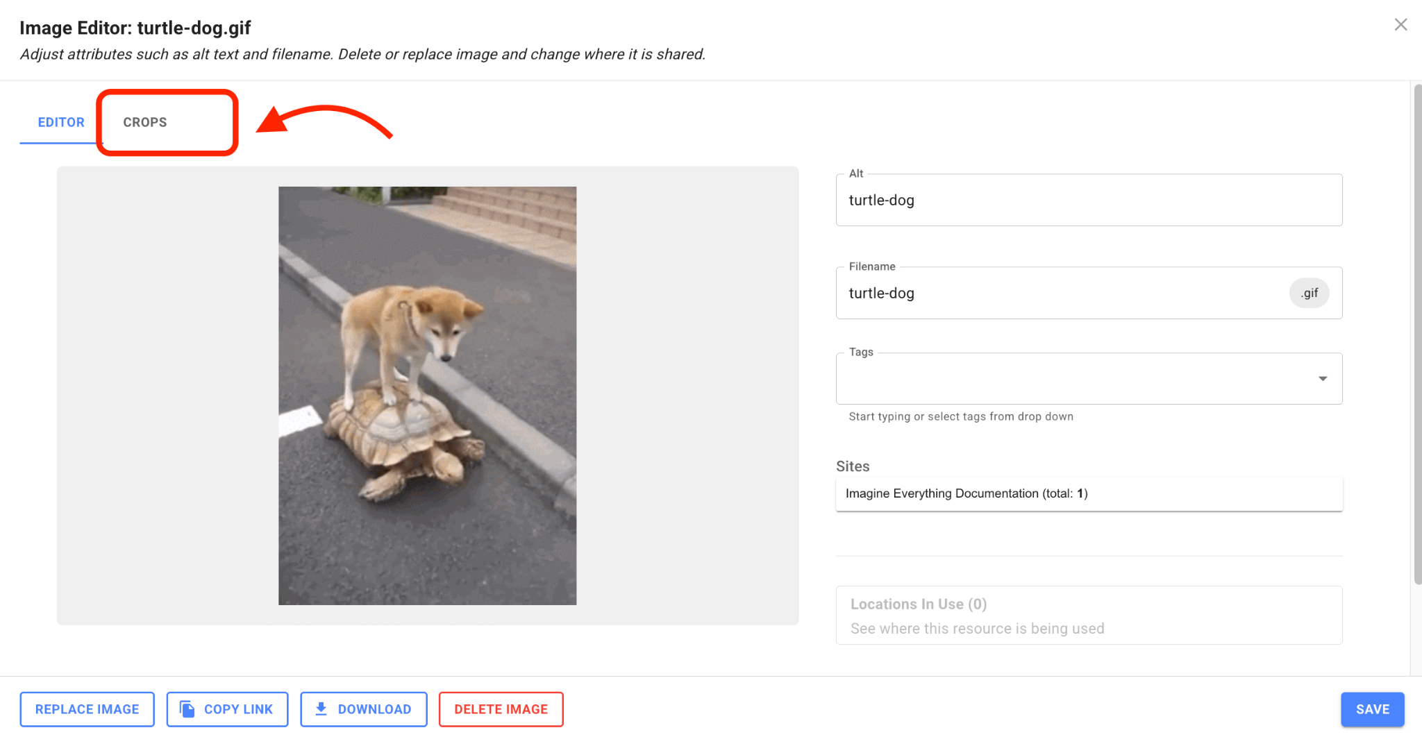 image crops tab